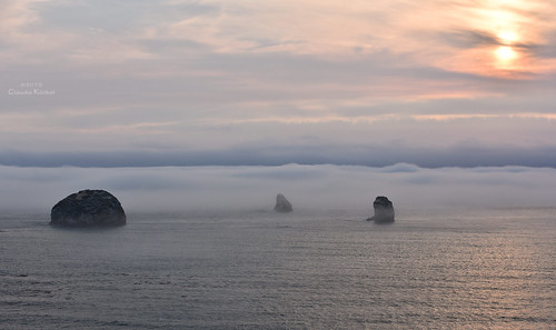 ocean sunset sea fog oregon coast pacific highway101 redfishrocks