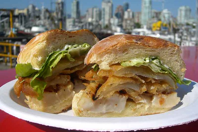 Emperor Scallop Burger w/ Lime Mayo & Crispy Onion Ring @ Go Fish