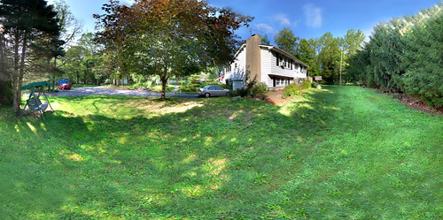 summer sky autostitch panorama house tree nature grass clouds yard angle pennsylvania wide panoramic swing