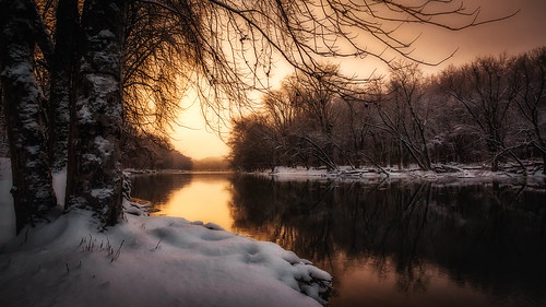 grandriver michigan beauty calm golden landscape reflection river snow sunset water white winter