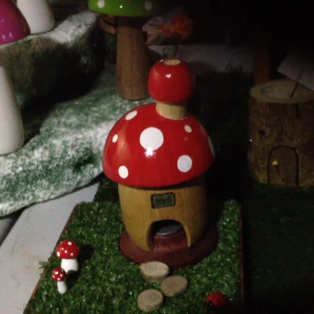 Woodrock Turning - Mushroom house with smoke from incense cone