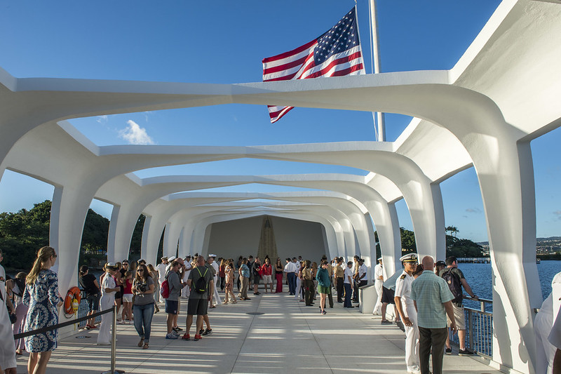Women's National Soccer Team, military members and civilian guests tour the USS Arizona Memorial.