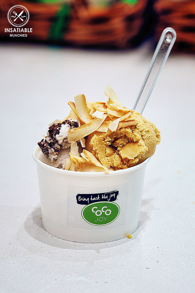 Sydney Food Blog Review of Coco Joy, Bondi Junction: Scoops of salted caramel, cookies and cream ice cream