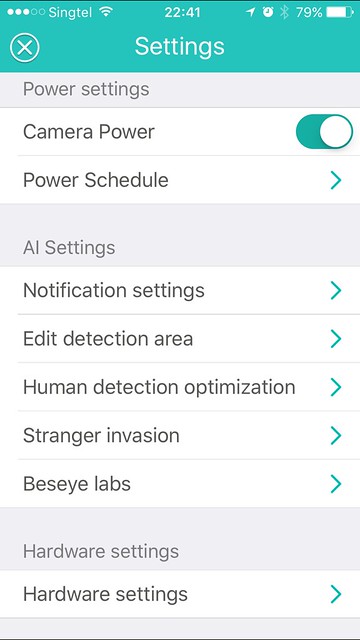 Beseye Pro - iOS App - Settings