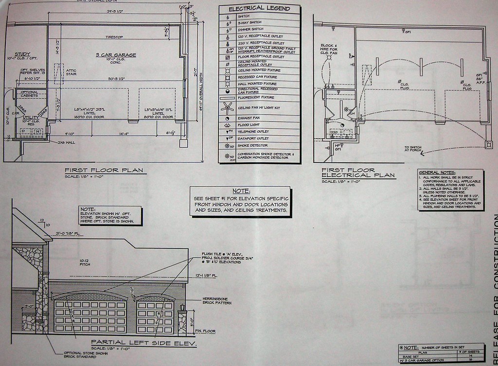 3-Car Garage floor plan and electrical plan