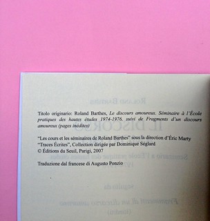 Roland Barthes, Il discorso amoroso. Mimesis 2015. Colophon, a pag. 4 (part.), 1