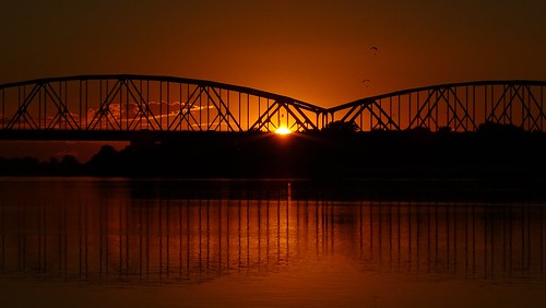 bridge autumn sunset orange nature water reflections landscape poland polska thorn wisła toruń