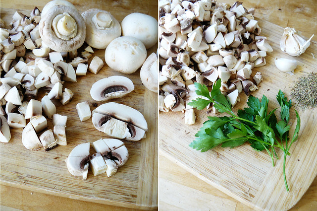 Chopped mushrooms, garlic, dried thyme, fresh parsley