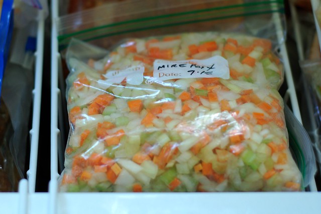 Quart bags of mirepoix in the freezer by Eve Fox, the Garden of Eating, copyright 2015