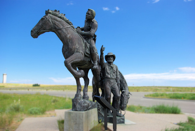“The Pony Express” sculpture by Dr. Arvard T. Fairbanks at the National Historic Trails Interpretive Center, Casper Wyoming; July 11, 2010.