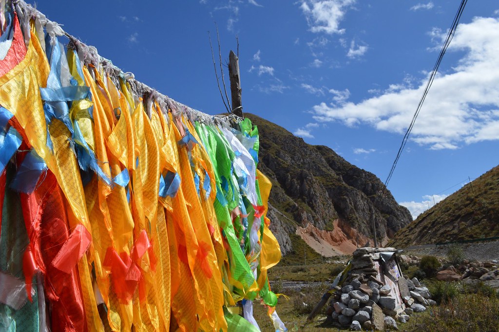 Tibetan prayer flags in the mountains