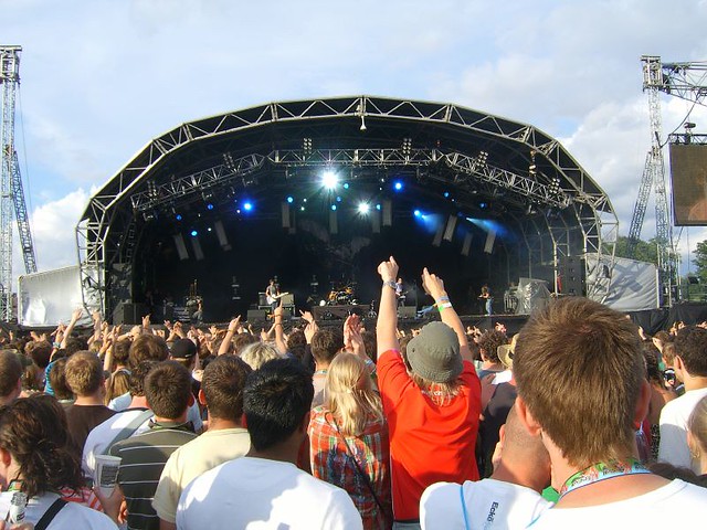 Crowd in front of stage at music festival