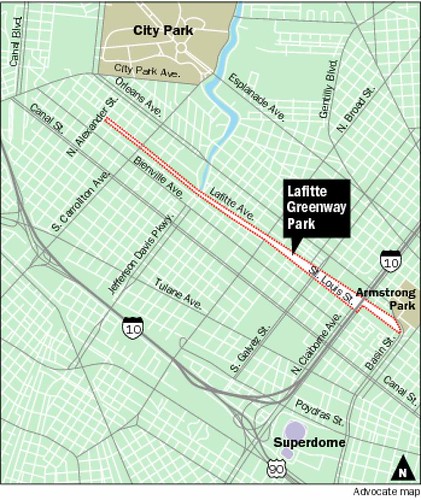 Map, Lafitte greenway share use path, New Orleans