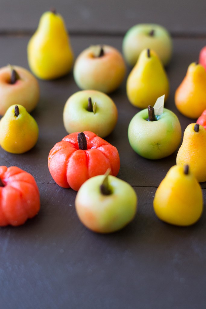 Marzipan Fruits made from almond paste and hand painted with all natural food coloring.