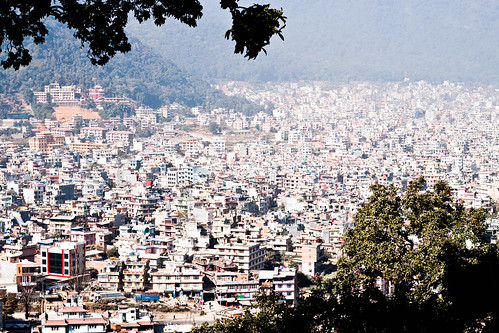 swayambhu kathmandu nepal view cityscape pollution city