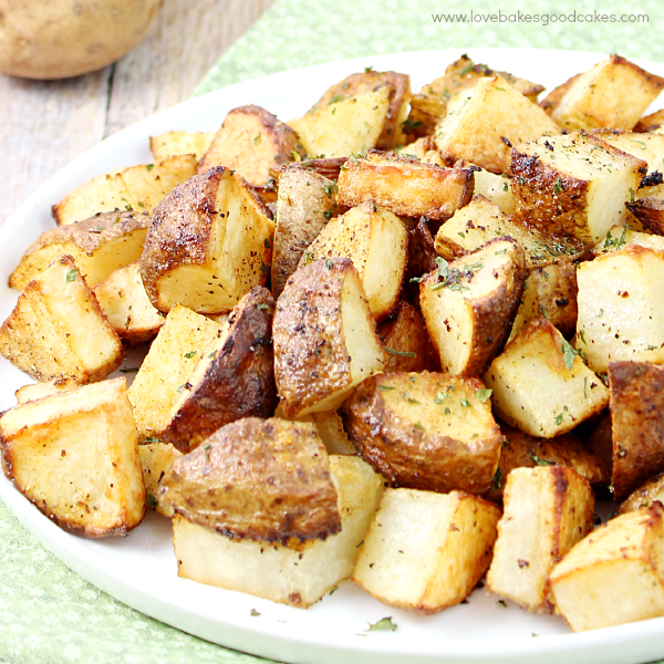Oven Roasted Potatoes on a plate close up.