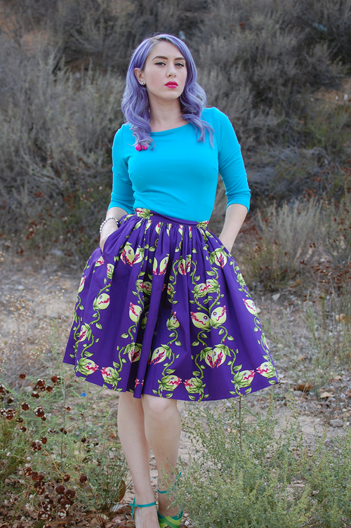 Pinup Girl Clothing Deadly Dames Darling Dames Skirt in Venus Fly Trap Print