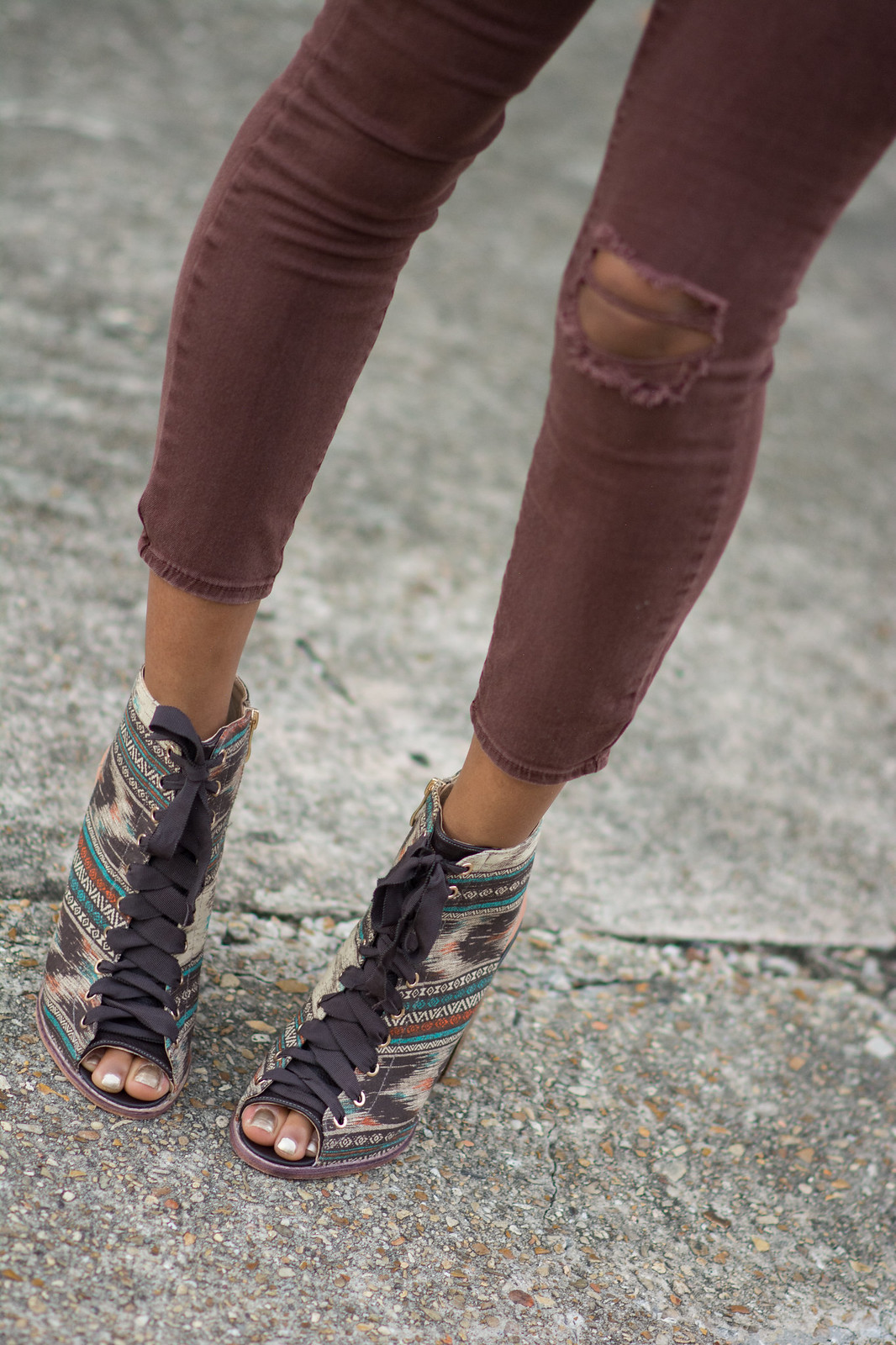 laced up open toe booties