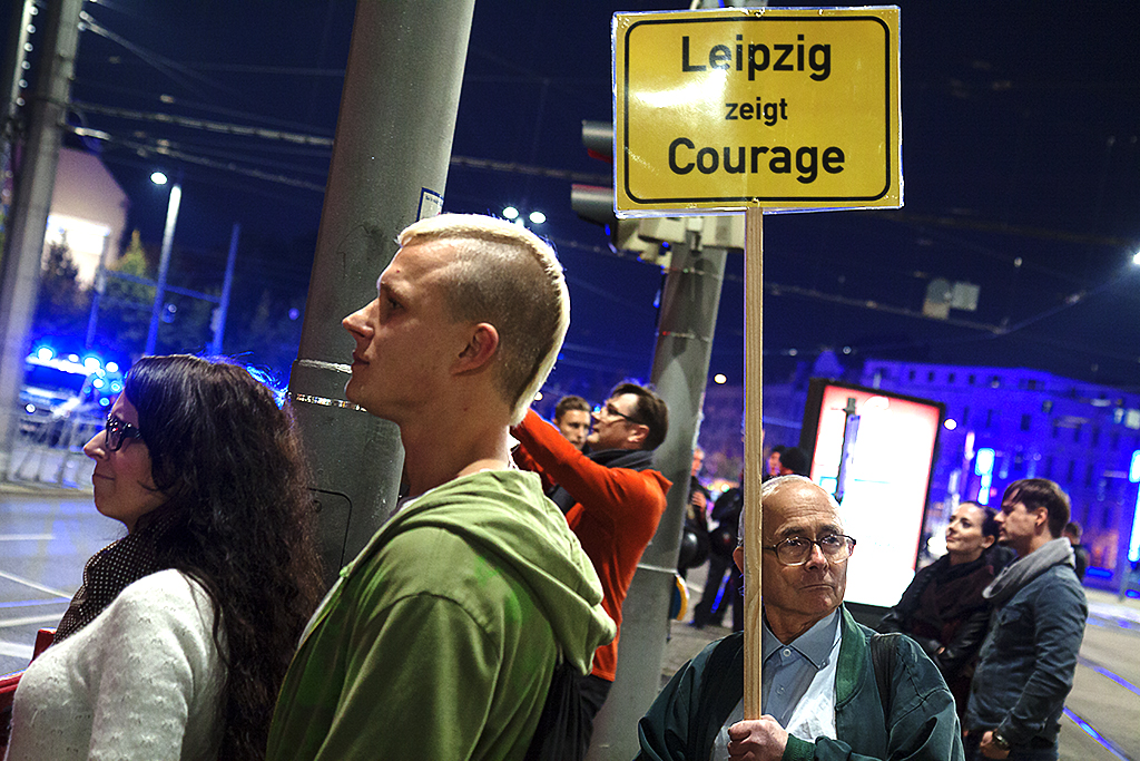 Counter demonstrators near a LEGIDA rally on 10-5-15--Leipzig
