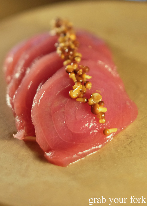 Raw Mooloolaba yellow fin tuna at Bennelong Restaurant, Sydney food blog restaurant review
