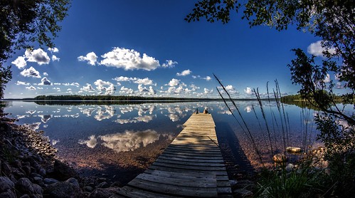 summer lake reflection water finland pier serene jaala karijärvi