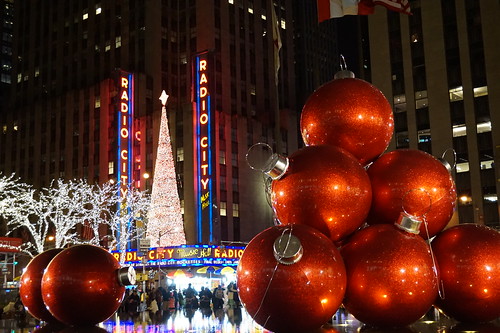 Radio City Music Hall and Giant Red Baubles, New York