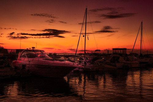 sunset orange ontario canada reflection night dark boats evening harbor dock harbour portelgin