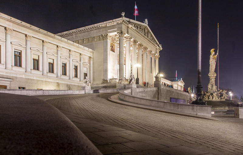 Bundestag at night in Vienna, Austria