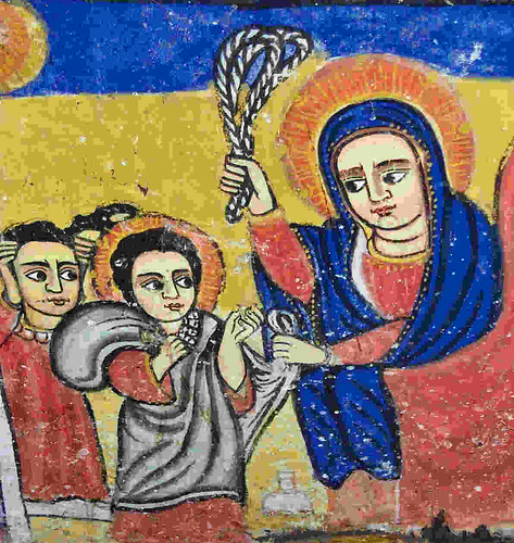 Mary whipping the boy Jesus for being bad