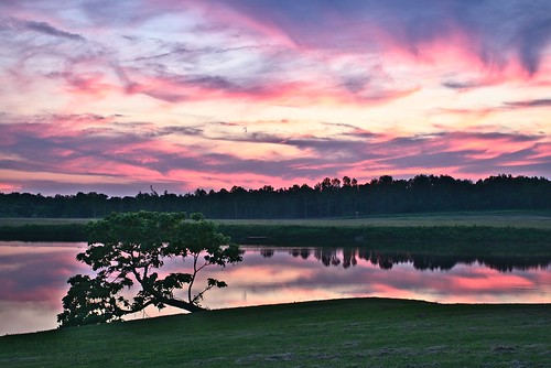 sunset sky lake tree clouds