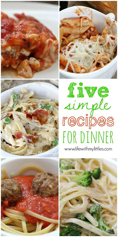 5 simple recipes for dinner on busy weeknights! These recipes are so easy and are perfect for busy moms who don't have a lot of time to cook, but still want a homemade meal!