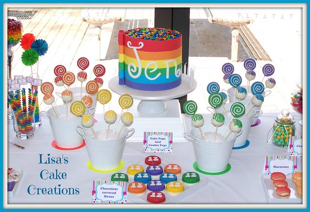 Rainbow Cake and Cookie Pops by Lisa's Cake Creations