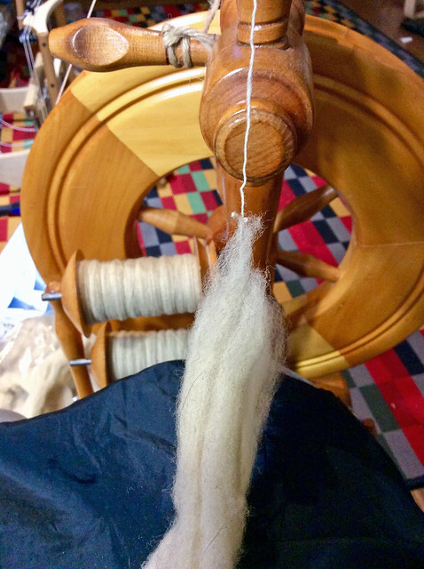 Handspinning Romeldale/CVM wool by irieknit on a Wee Peggy spinning wheel