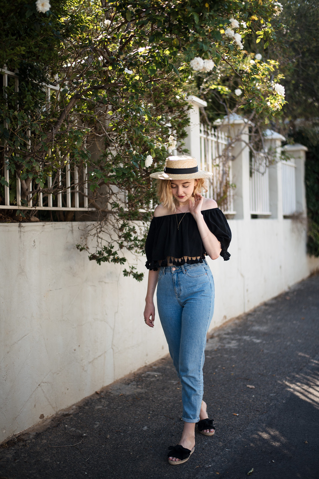 Straw Hat from Lack of Color, Vetta Capsule Blouse, Vintage Denim, and Espadril South Africa Sandals in Cape Town on juliettelaura.blogspot.com