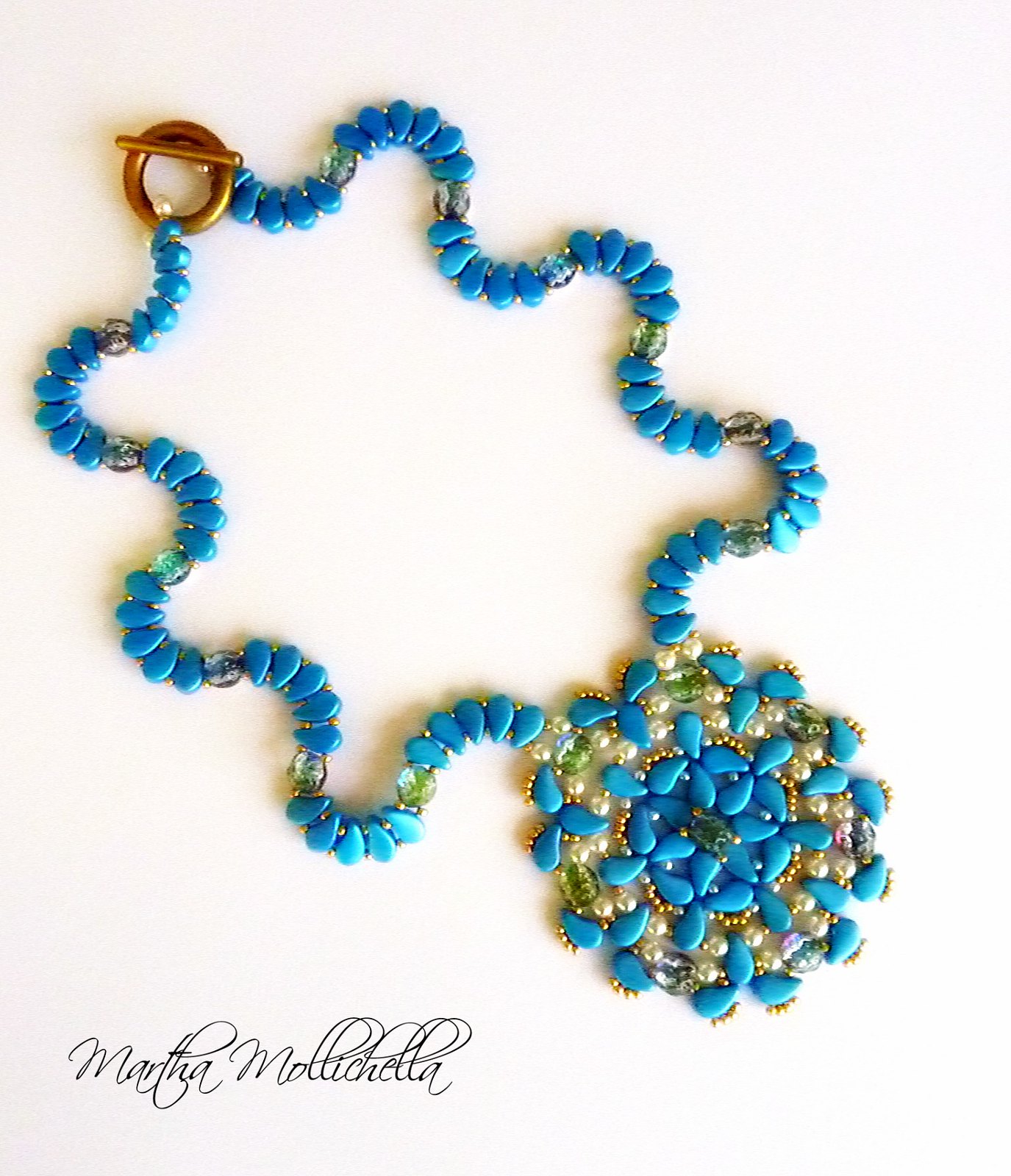 Handmade necklace made with paisley beads and two holes baroque cabochon Martha Mollichella design