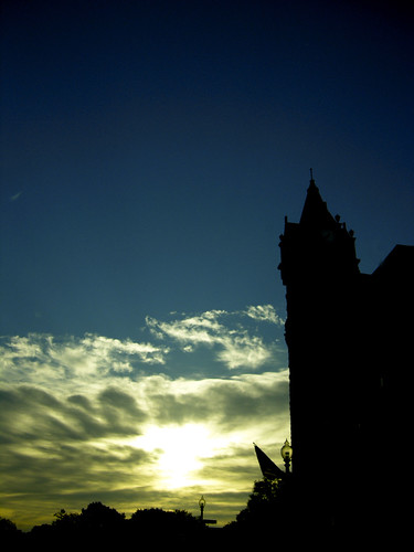 wisconsin sunrise cityhall clocktower stoughton