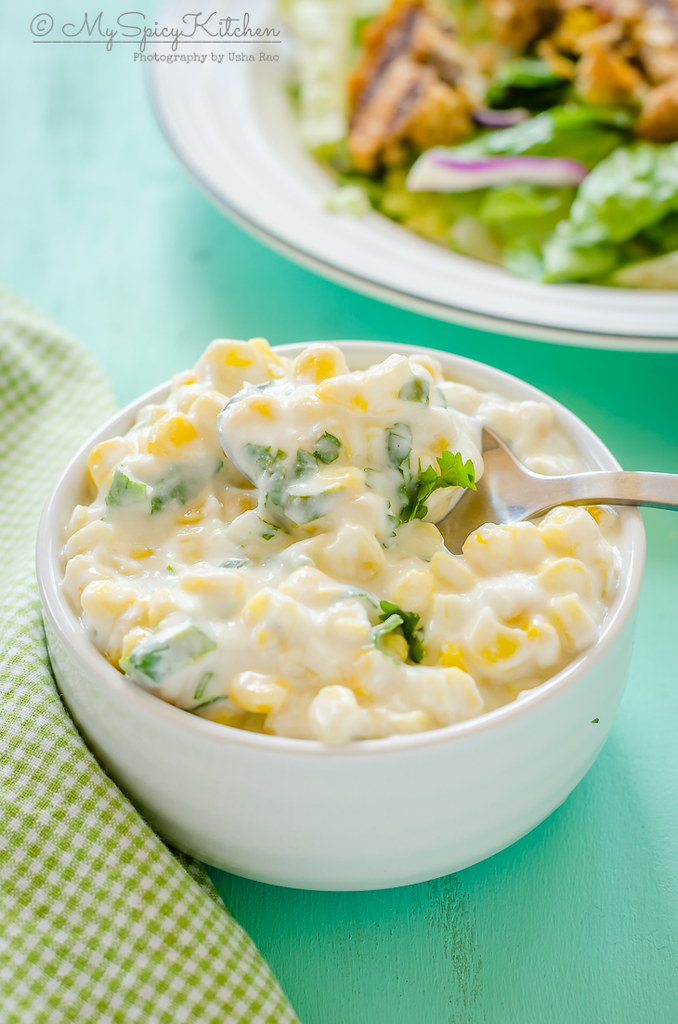 Corn raita or corn salad in a bowl