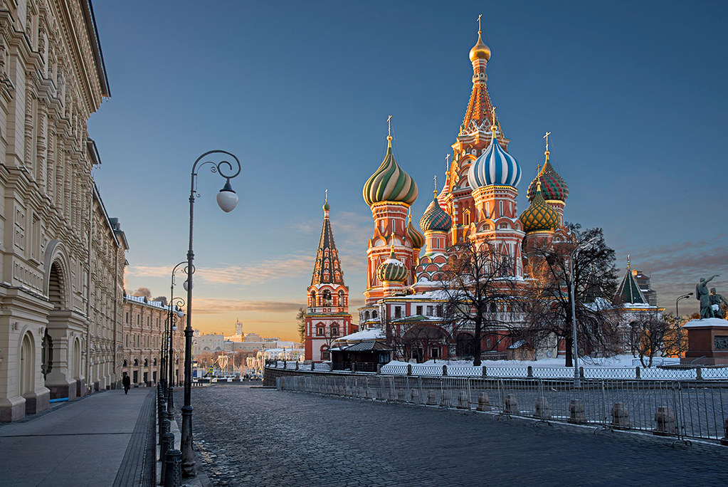 saint basil's cathedral from req square at sunrise