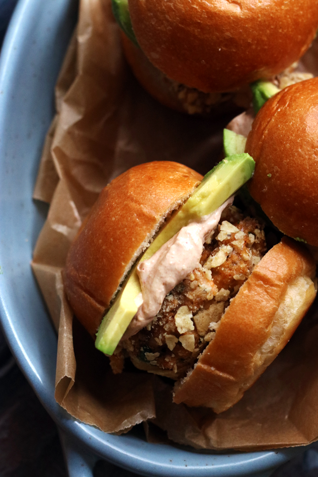 Tortilla-Crusted Salmon Sliders with Chipotle Crema