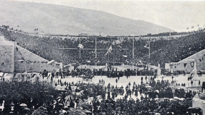 Opening ceremonies of the first modern Olympic Games at Athens, Greece, on April 6, 1896.