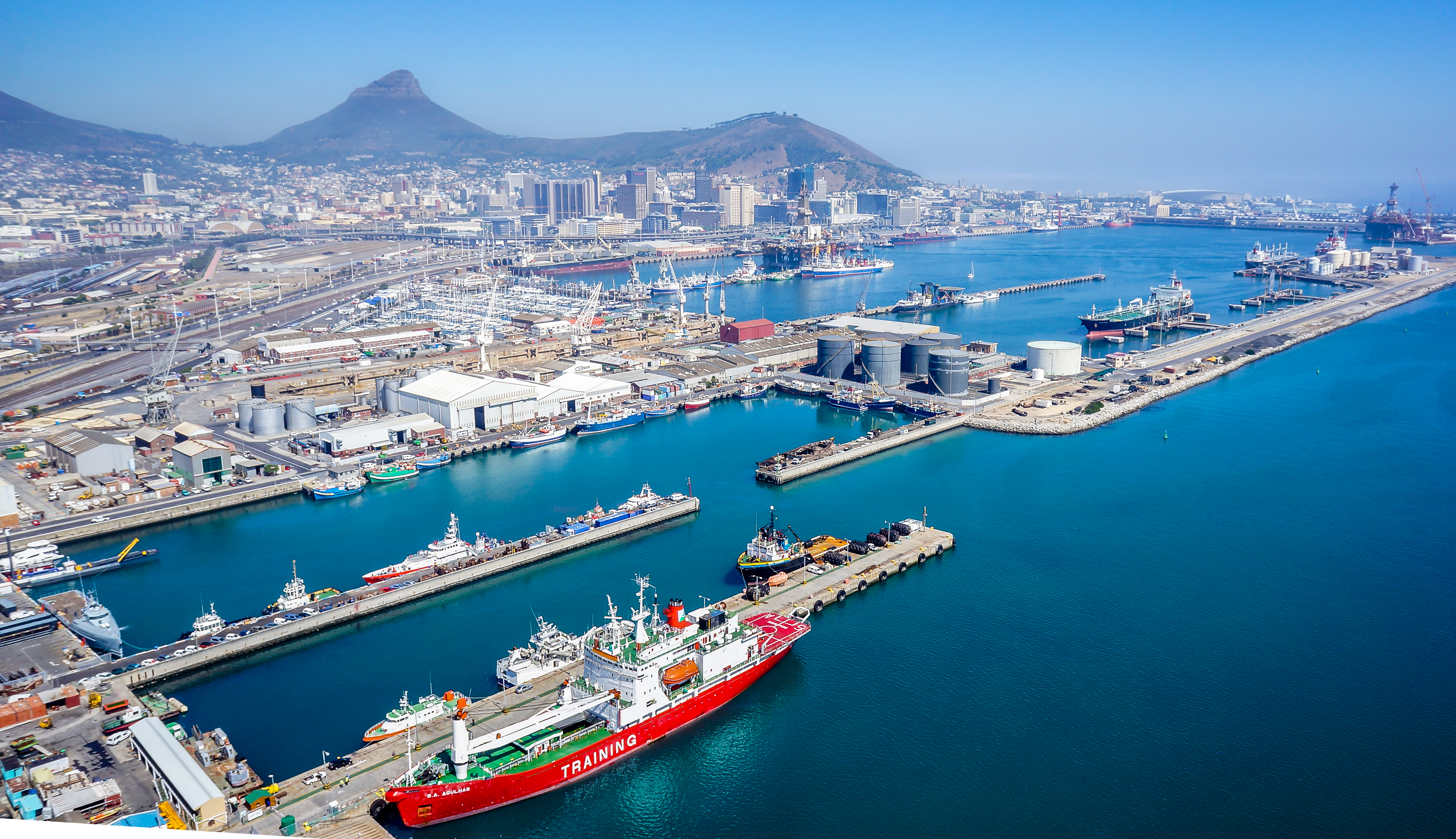 The Port of Cape Town is a major transport node in southern Africa. In addition to moving freight it also serves as a major repair site for ships and oil rigs. Photo taken on March 4, 2014.