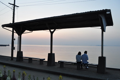 japan shimonada station sunset sea