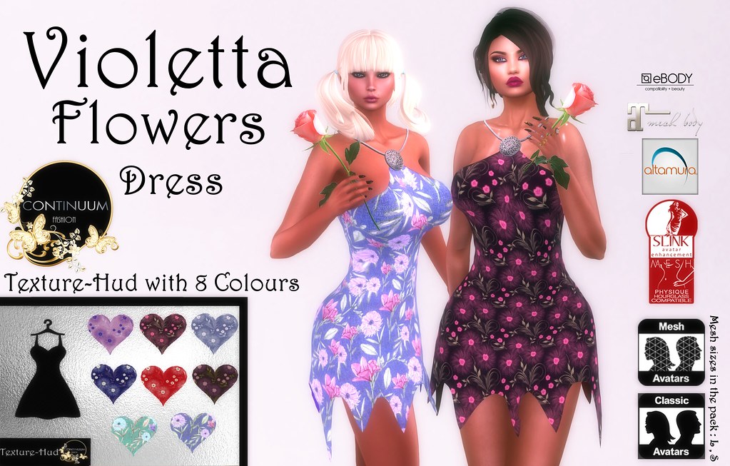 Continuum Violetta Flowers dress with texture hud