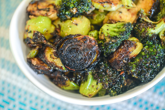Spicy Grilled Brussels Sprouts and Broccoli