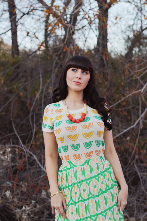 Modcloth Short-Sleeved Sweater in Citrus Modcloth Stroke of Genial Pleated Midi Skirt