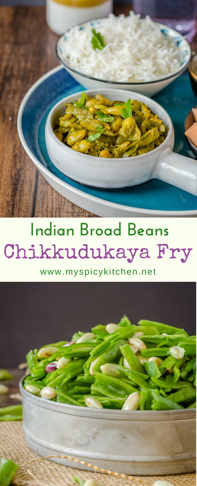 A bowl of Indian broad beans fry and a bowl of uncooked chikkudukaya