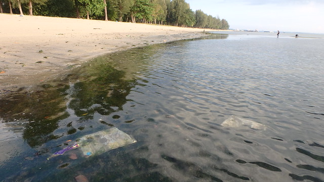 Trash on the low shore, Changi