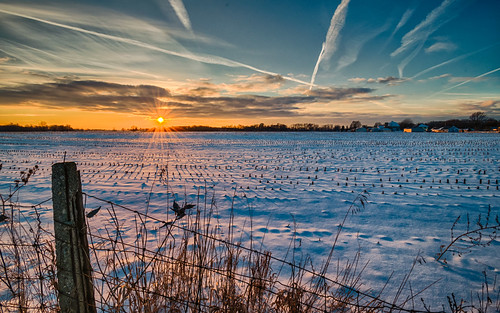 hdr indiana lagrangecounty nikon nikond5300 outdoor clouds cold evening farm fence geotagged rural sky snow sunburst sunset winter shipshewana unitedstates