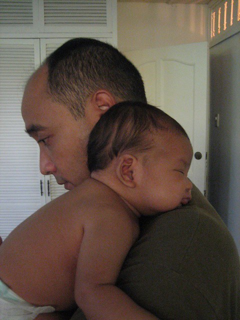 She likes to rest her big cheeks on daddy's shoulder