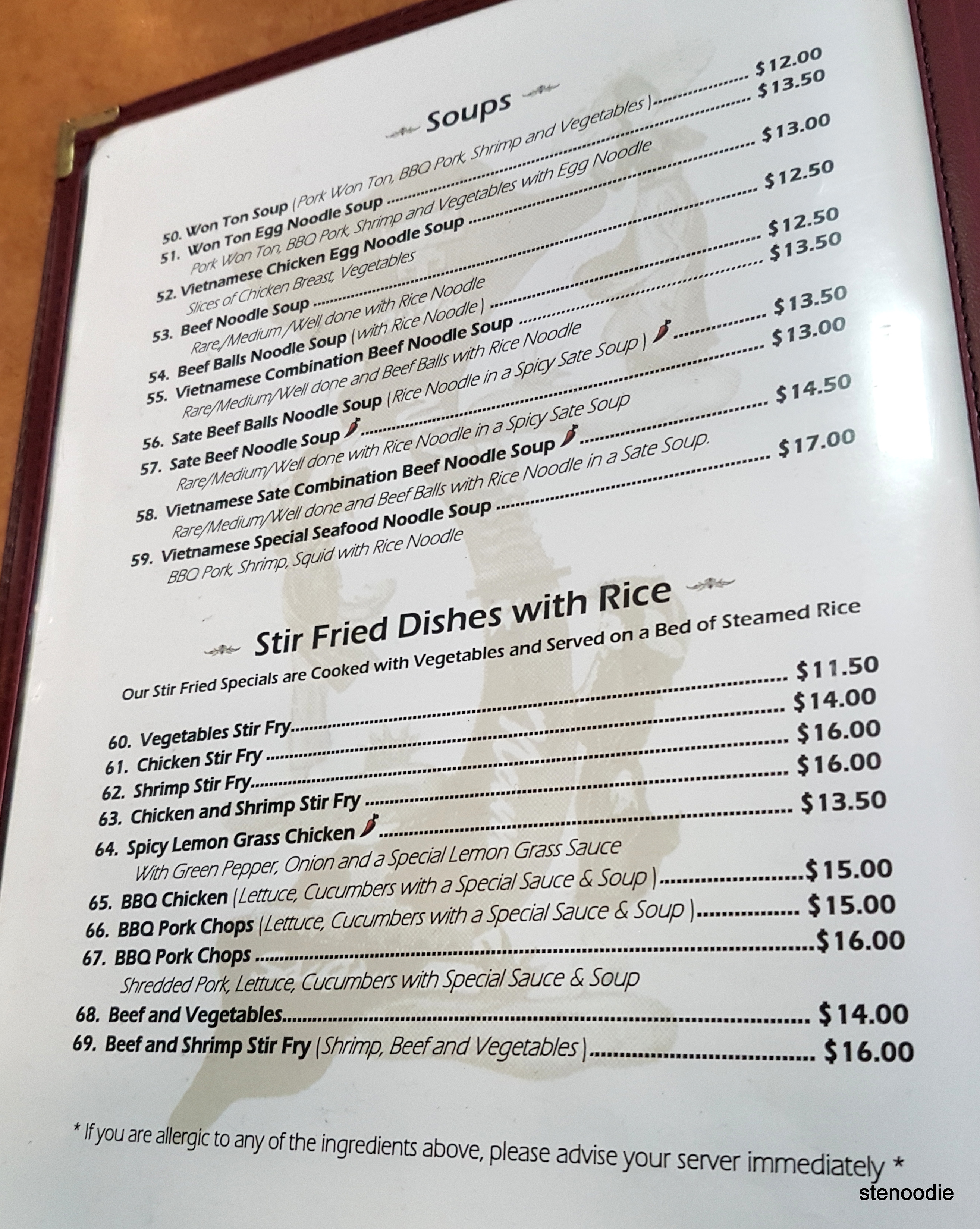 Vietnamese Noodle House menu and prices